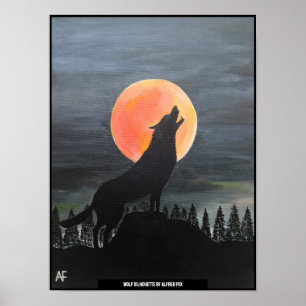 Wolf Silhouette Painting by Alfred Fox Poster