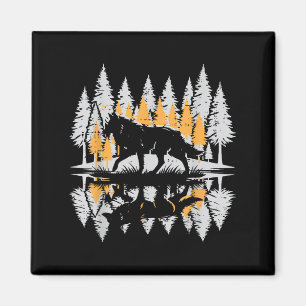 Wolf Silhouette Pine Trees Vintage Lone Alpha Wome Magnet