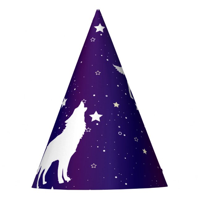 Wolf Silhouette Starry Night Galaxy Lover Universe Party Hat (Front)
