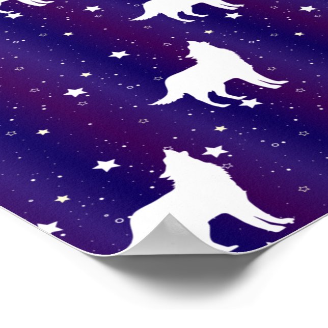 Wolf Silhouette Starry Night Galaxy Lover Universe Poster (Corner)