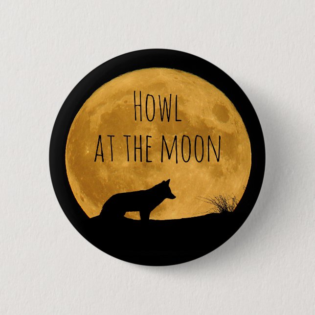 Wolf Silhouetted in Bright Moon 6 Cm Round Badge (Front)