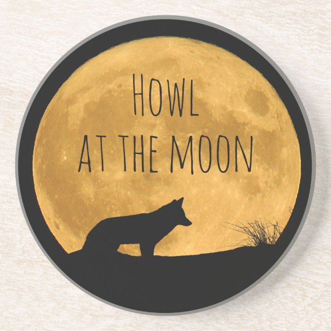 Wolf Silhouetted in Bright Moon Coaster (Front)