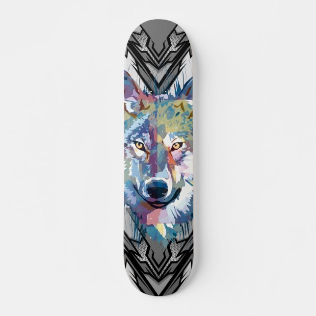 Wolf Skateboard Deck | Colourful Wolf Head (Front)