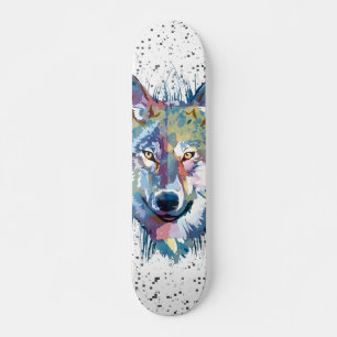 Wolf Skateboard Deck   Colourful Wolf Head