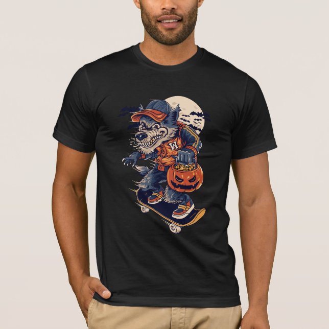 Wolf Skateboarding on Trick and Treat T-Shirt (Front)