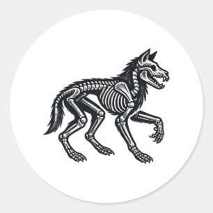 Wolf Skeleton Halloween Classic Round Sticker