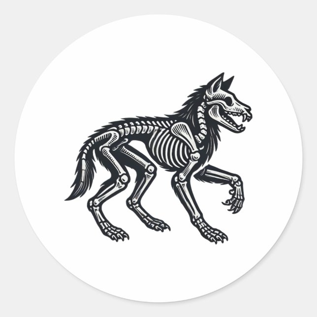 Wolf Skeleton Halloween  Classic Round Sticker (Front)