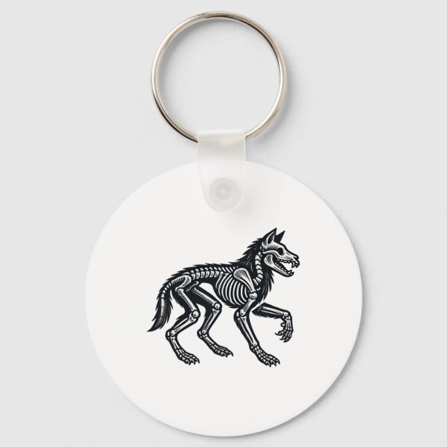 Wolf Skeleton Halloween  Key Ring (Front)