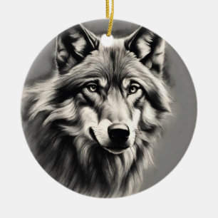 Wolf Sketch Ceramic Ornament