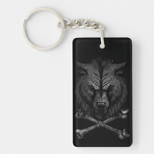 Wolf Skull and Crossbones Key Ring (Front)
