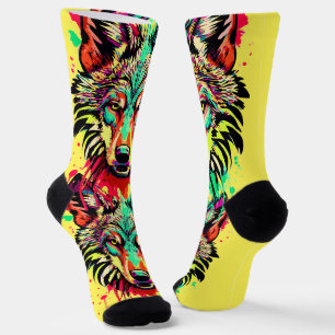 Wolf Socks Colourful Wolf Head Socks