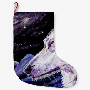 Wolf Space Mountains Forest Painting Small Christmas Stocking