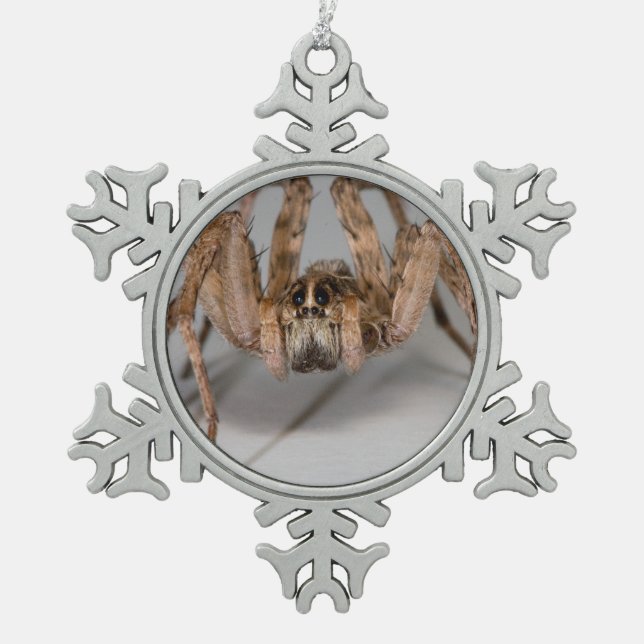 Wolf Spider Snowflake Pewter Christmas Ornament (Front)