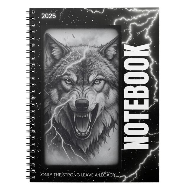 Wolf Spiral Notebook – Gothic Lightning Aesthetic (Front)