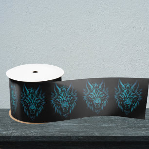 Wolf spirit fenrir wolves black blue gift wrap satin ribbon