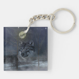 Wolf Spirit Full Moon Key Ring