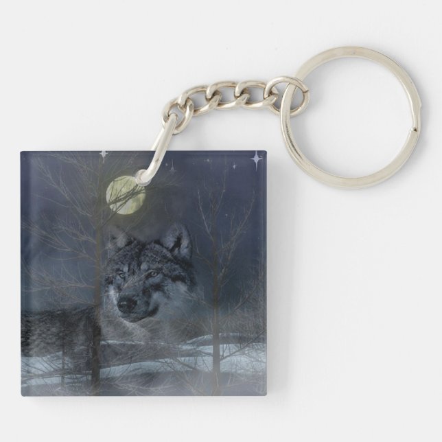 Wolf Spirit Full Moon Key Ring (Back)