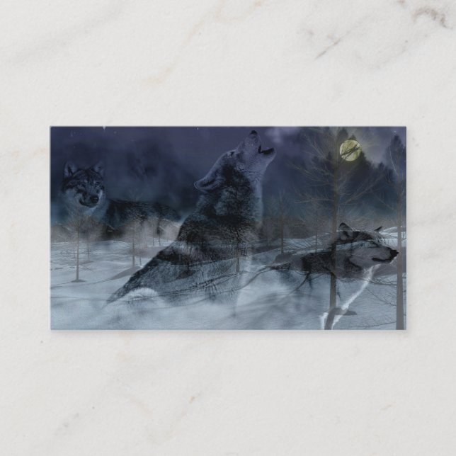 Wolf Spirit Moon Night Business Card (Front)