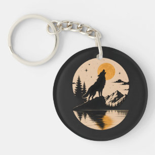 Wolf Spirit Under the Moon Key Ring