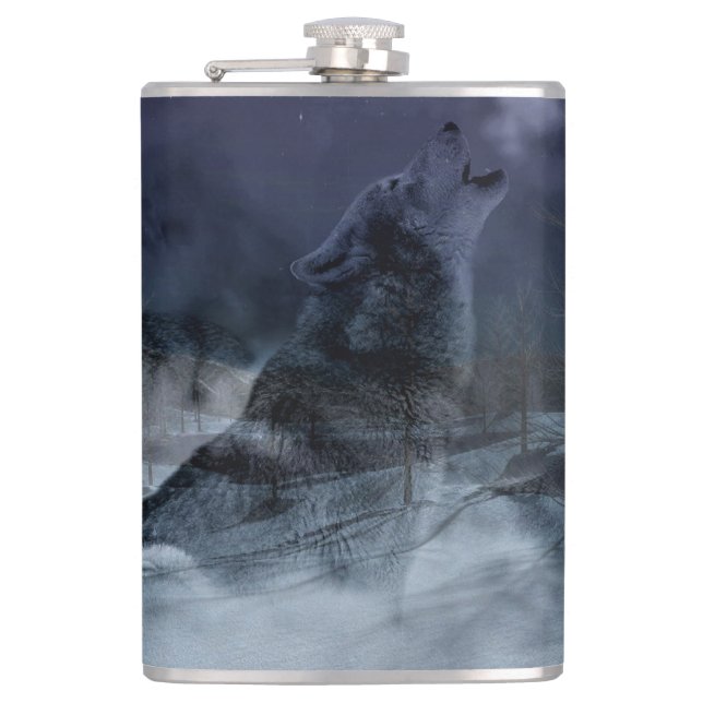 Wolf Spirits Howling Hip Flask (Front)