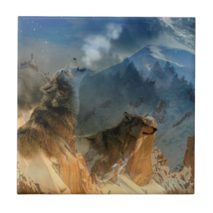 Wolf Spirits in Mountain Mist Ceramic Tile