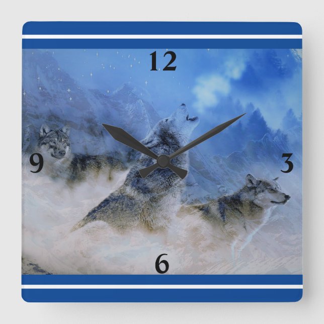 Wolf Spirits Square Wall Clock (Front)