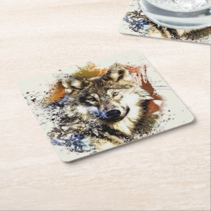 Wolf   square paper coaster