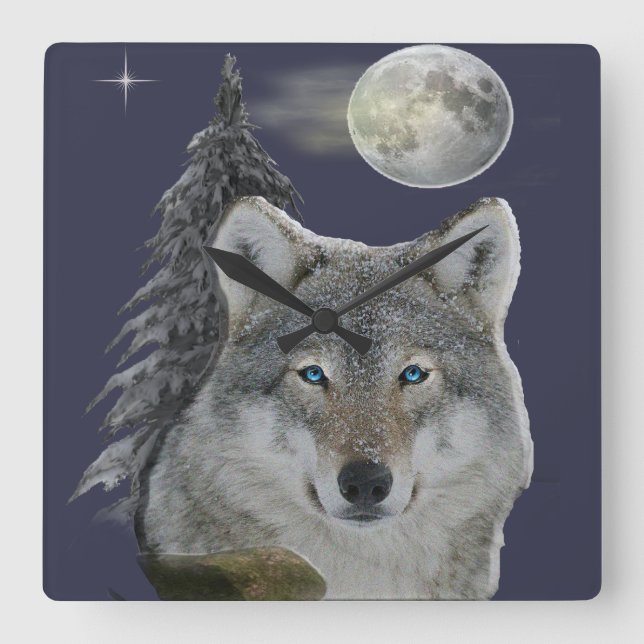 wolf square wall clock (Front)