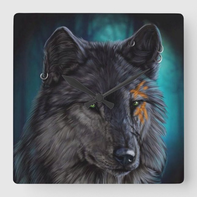 Wolf Square Wall Clock (Front)