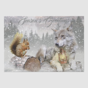 Wolf Squirrel Winter Snow Forest Moon Landscape Tissue Paper