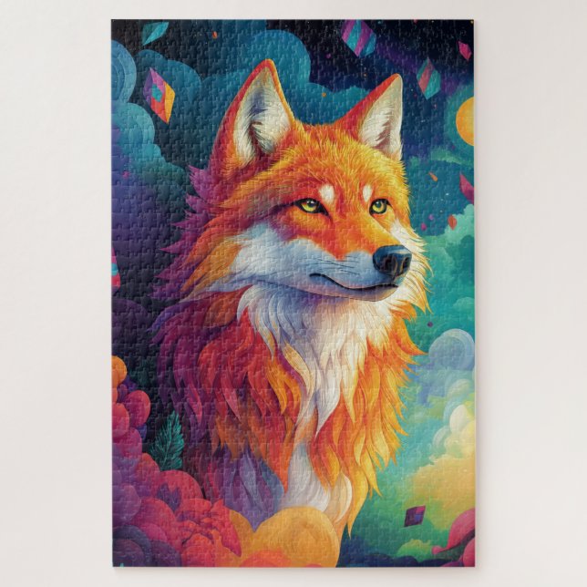Wolf standing in a dreamlike landscape jigsaw puzzle (Vertical)