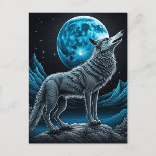 Wolf Standing in Front of the Full Moon   AI art Postcard