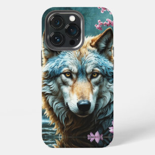 Wolf Standing in river with flowers iPhone 13 Pro Case