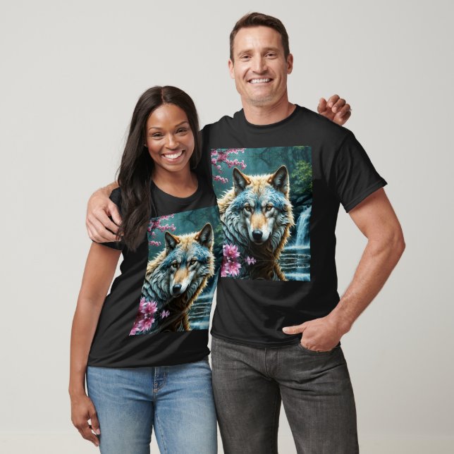 Wolf Standing in river with flowers T-Shirt (Unisex)
