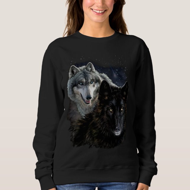 Wolf Star Wolves Wild Moon Stars Loyal Gray Wolf D Sweatshirt (Front)