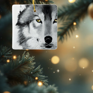 Wolf Stare Down Ceramic Ornament