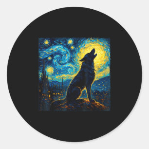 Wolf Starry Night Howling Moon Funny For Men Women Classic Round Sticker