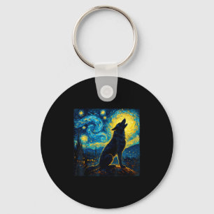 Wolf Starry Night Howling Moon Funny For Men Women Key Ring
