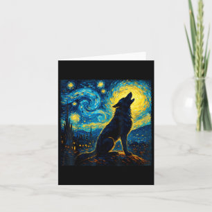 Wolf Starry Night Howling Moon Funny Gifts For Men Card