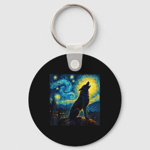 Wolf Starry Night Howling Moon Funny Gifts For Men Key Ring