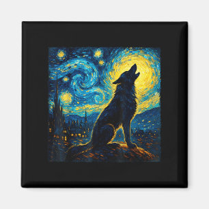 Wolf Starry Night Howling Moon Funny Gifts For Men Magnet