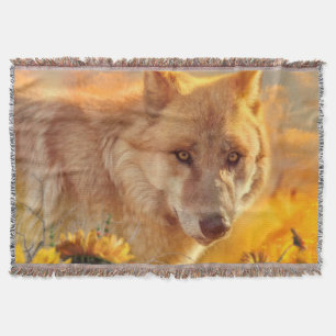 WOLF SUNRISE SPRING FLOWER FESTIVAL THROW BLANKET