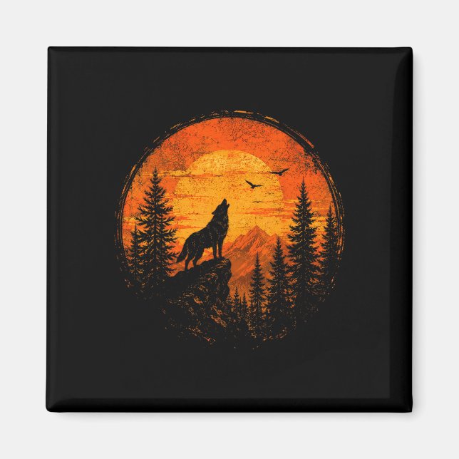 Wolf sunset mountain forest wilderness nature magnet (Front)