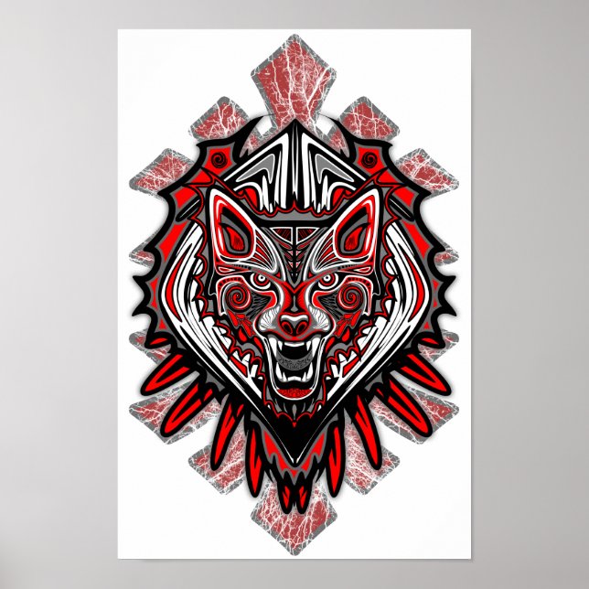 Wolf Tattoo Style Haida Art Poster Paper (Matte) (Front)