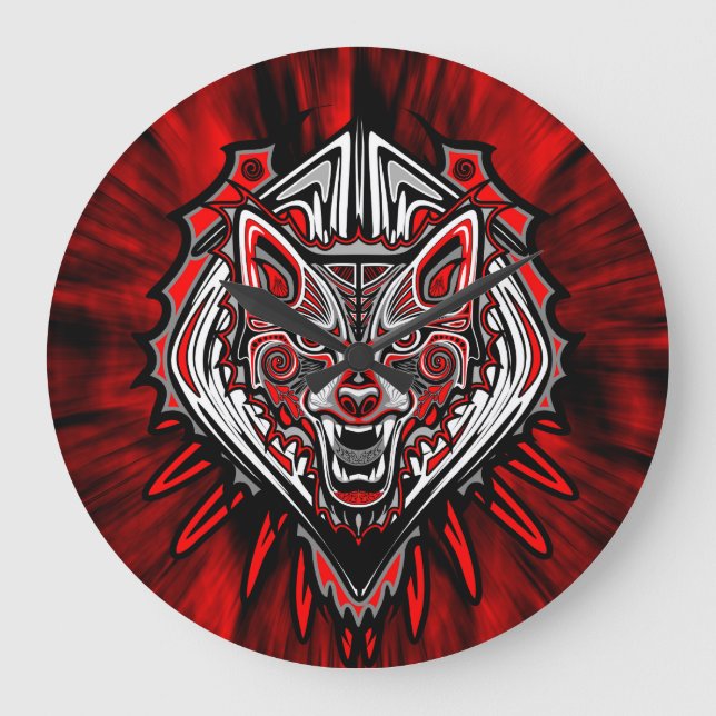 Wolf Tattoo Style Haida Art Wall Clock (Front)