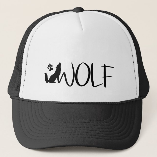 Wolf Text Animal Track Graphic art Trucker Hat (Front)