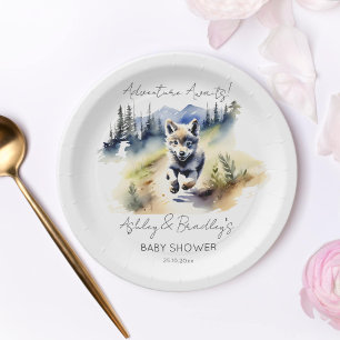Wolf themed adventure awaits baby shower tableware paper plate