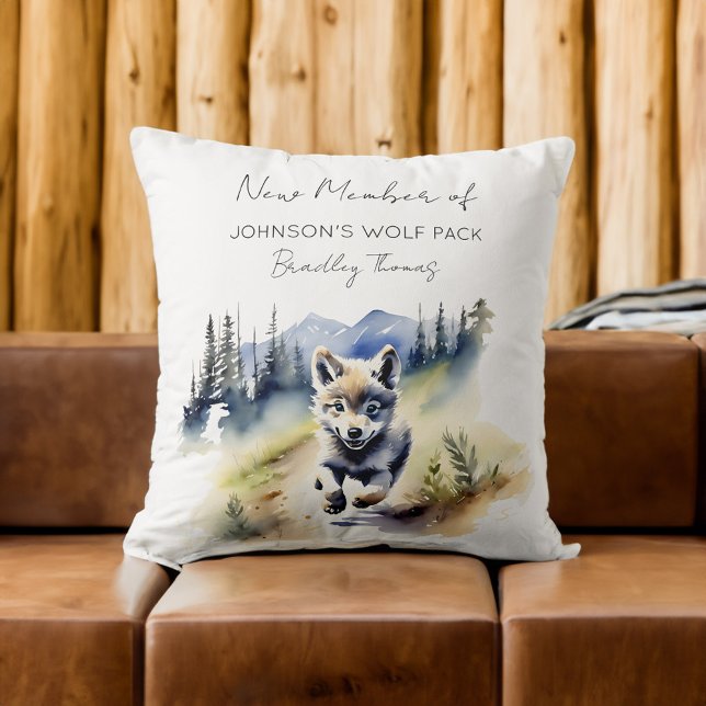 Wolf themed new pack member baby gifts cushion (Wolf themed new pack member baby gifts personalized name throw pillow wolf baby shower gift ideas)
