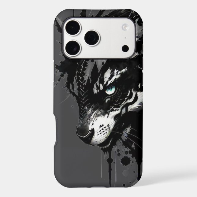 Wolf-themed phone case A fierce black and white de (Back)