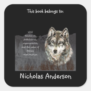 Wolf Totem Animal Spirit Guide Bookplate Square Sticker